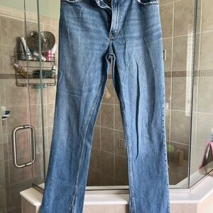 Abercrombie & Fitch Light Blue Straight Leg Jeans with inner split hem